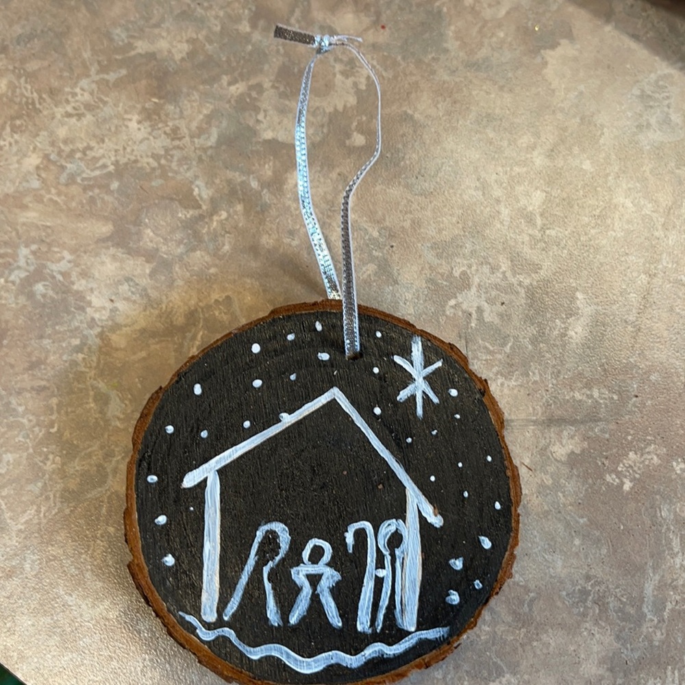 Handpainted manger scene Christmas ornament